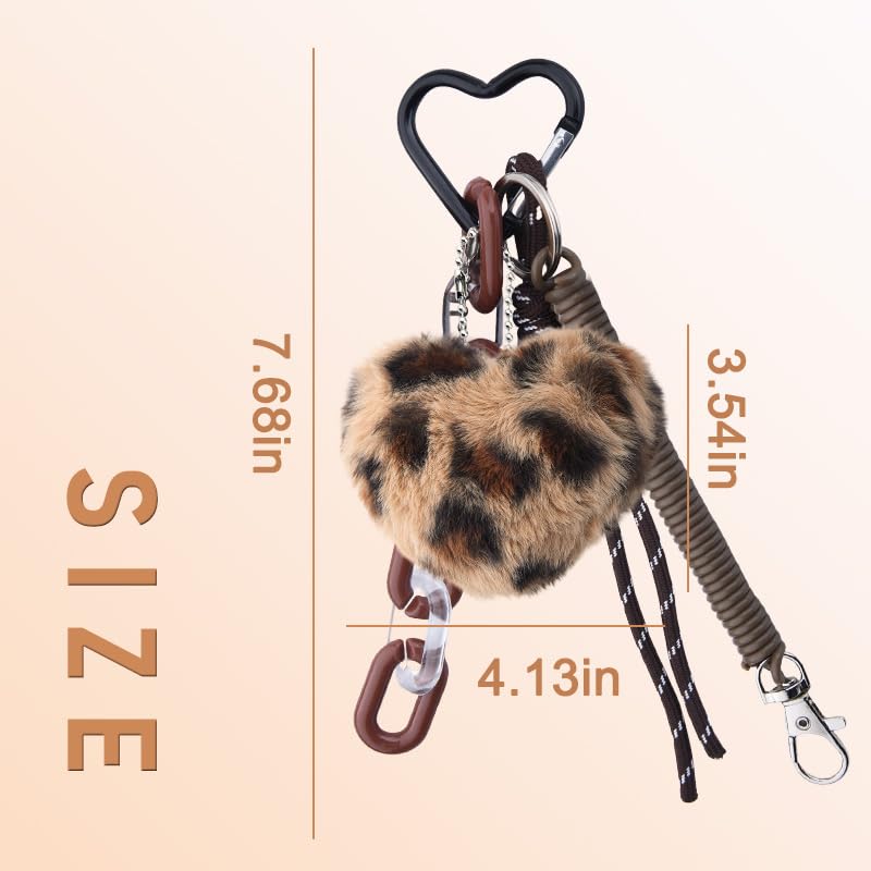yaozeio Leopard Heart Charm Plush Keychain Fluffy Mini Backpack Keychain Leopard Bag Charms for Handbags Fuzzy Heart Key Chains Y2k Purse Bag Accessories Leopard Print Keychain Plush Purse Rope Charms - Image 5