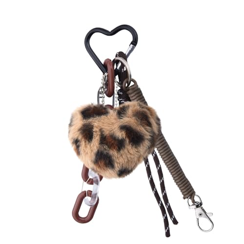 yaozeio Leopard Heart Charm Plush Keychain Fluffy Mini Backpack Keychain Leopard Bag Charms for Handbags Fuzzy Heart Key Chains Y2k Purse Bag Accessories Leopard Print Keychain Plush Purse Rope Charms - Image 1