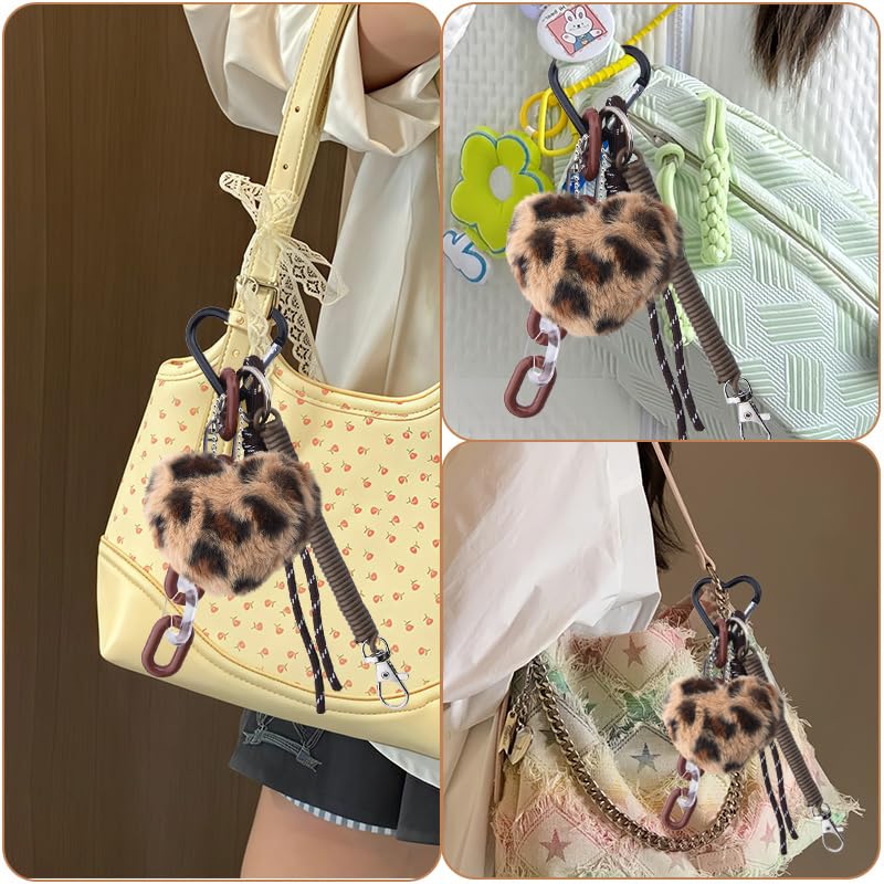 yaozeio Leopard Heart Charm Plush Keychain Fluffy Mini Backpack Keychain Leopard Bag Charms for Handbags Fuzzy Heart Key Chains Y2k Purse Bag Accessories Leopard Print Keychain Plush Purse Rope Charms - Image 4