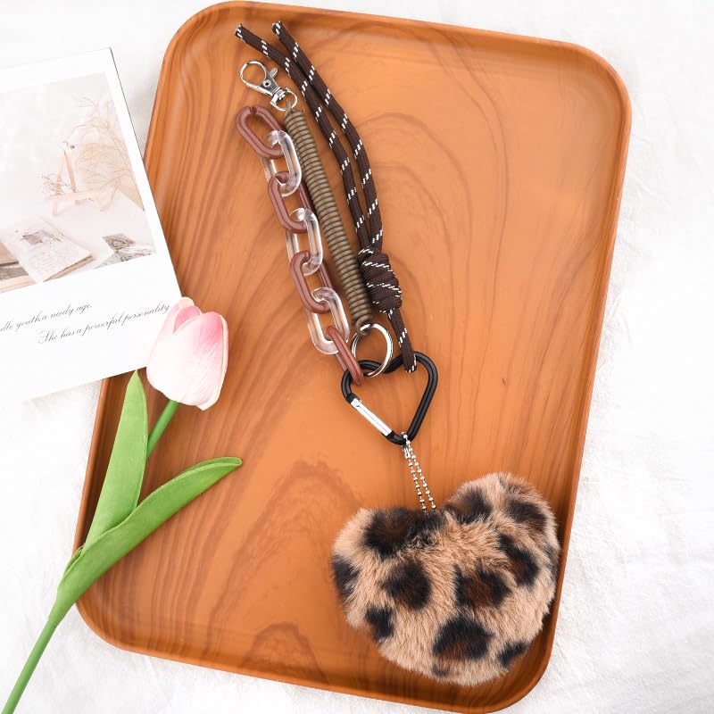 yaozeio Leopard Heart Charm Plush Keychain Fluffy Mini Backpack Keychain Leopard Bag Charms for Handbags Fuzzy Heart Key Chains Y2k Purse Bag Accessories Leopard Print Keychain Plush Purse Rope Charms - Image 3