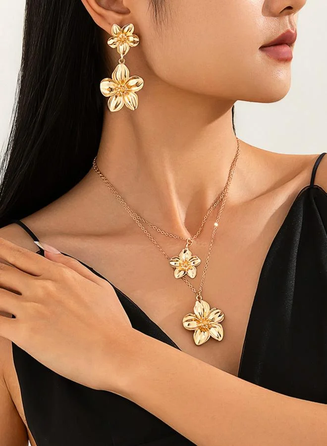 Take Two Take Two Flower Pendant Necklace and Earrings Jewelry Set