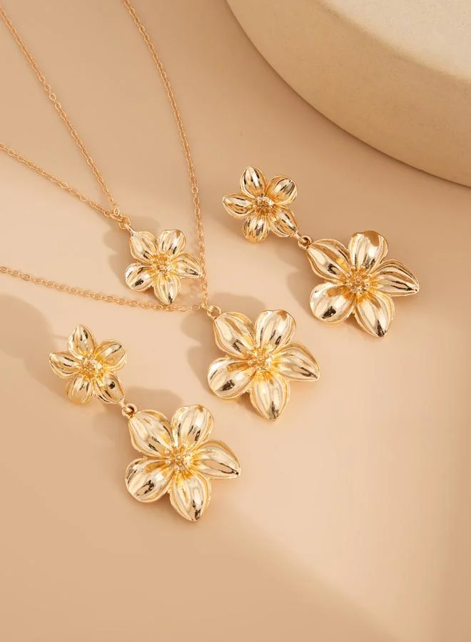 Take Two Take Two Flower Pendant Necklace and Earrings Jewelry Set