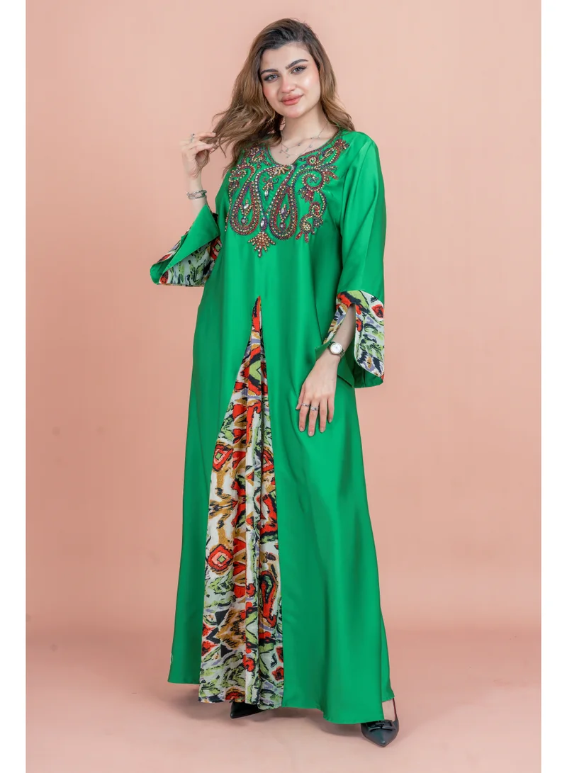 IKKXA Solid Embroidered Jalabiya IK1036 Green