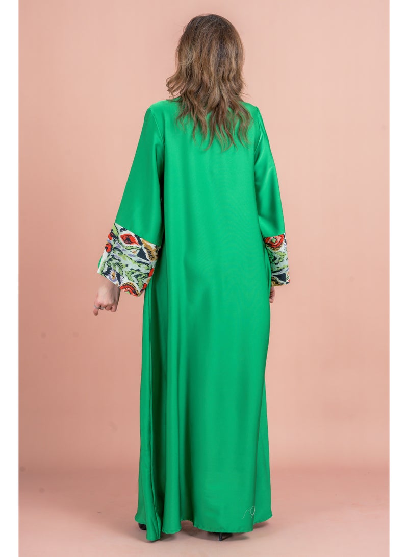 اكسا جلابية مطرزة صلبة خضراء - Image 4