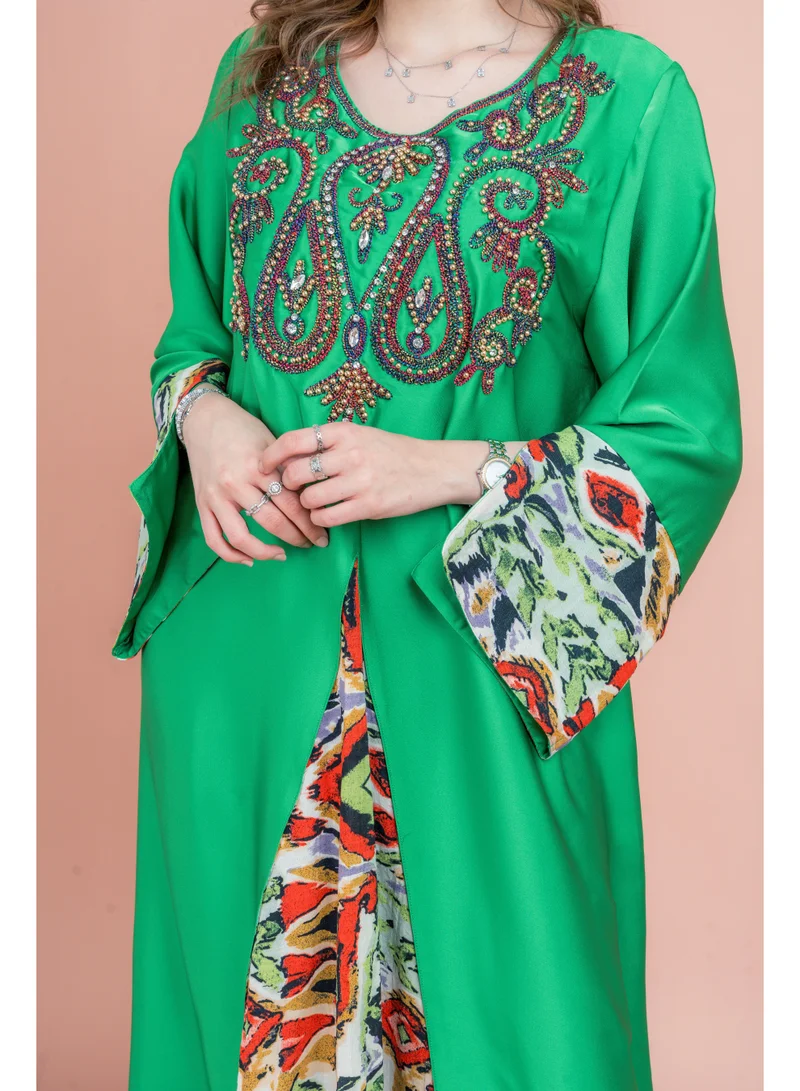 IKKXA Solid Embroidered Jalabiya IK1036 Green