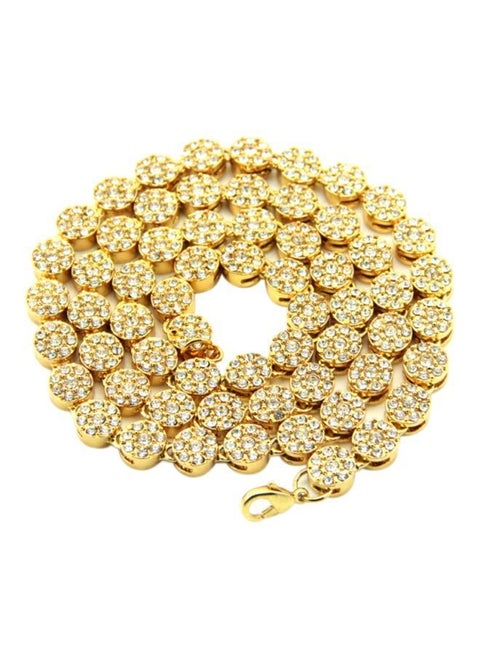 Zinc Alloy Stone Studded Round Single Row Cuban Style Chain