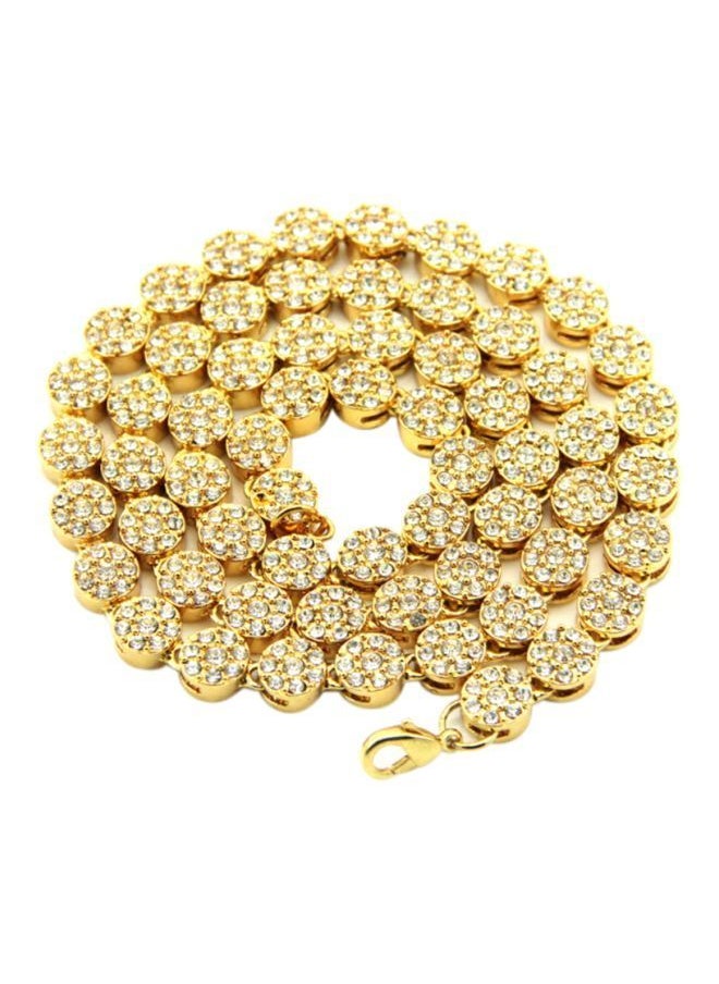Zinc Alloy Stone Studded Round Single Row Cuban Style Chain