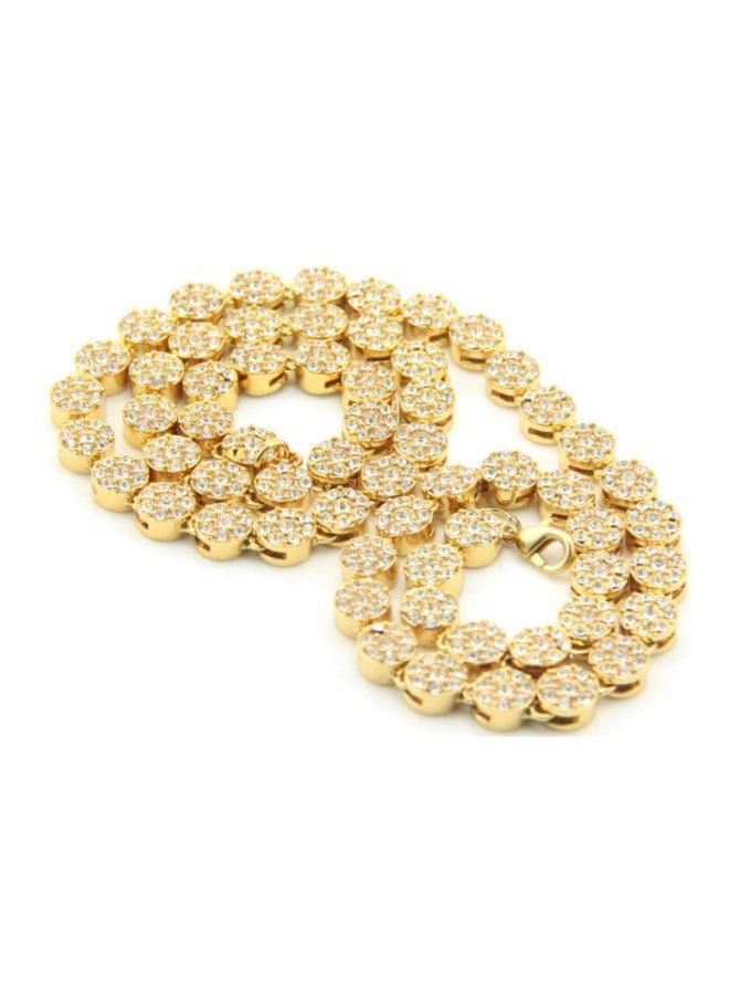Zinc Alloy Stone Studded Round Single Row Cuban Style Chain