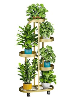LEDIN Plant Stand 360° Rotating Plant Stand, 102cm Height, 5-Tier Balcony Flower Stand, Round Metal Plant Stand with 4 Wheels (Gold)  - Image 3