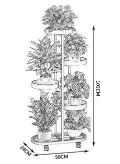 LEDIN Plant Stand 360° Rotating Plant Stand, 102cm Height, 5-Tier Balcony Flower Stand, Round Metal Plant Stand with 4 Wheels (Gold)  - Image 5