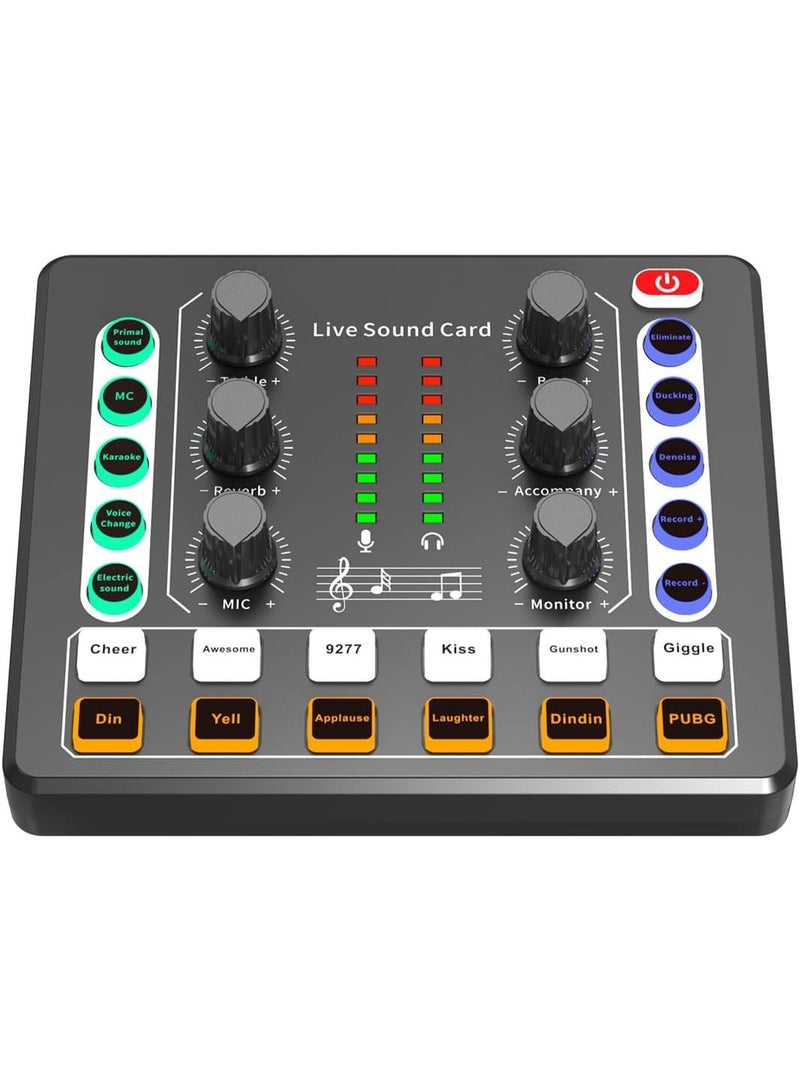 بطاقة صوت احترافية وخلاط صوت للبث المباشر مع مبدّل صوت ومؤثرات DJ – معدات بودكاست محمولة للبث والغناء والتسجيل على الكمبيوتر أو الهاتف - Image 1