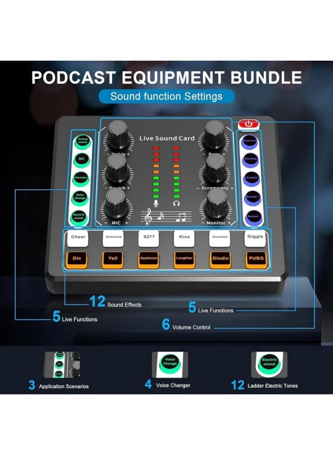 بطاقة صوت احترافية وخلاط صوت للبث المباشر مع مبدّل صوت ومؤثرات DJ – معدات بودكاست محمولة للبث والغناء والتسجيل على الكمبيوتر أو الهاتف - Image 3