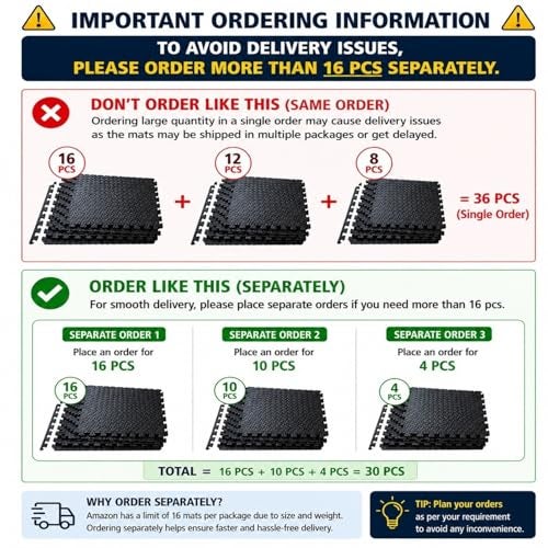 Nasmodo Gym Floor mat Rubber for Heavy Workout Puzzle Floor mat for Home Exercise, Gym Equipment mat Interlocking Eva Foam Flooring Rubber Tiles Yoga, Kids Gym Mat for Floor25mm (Black, 9 Pcs) - Image 4
