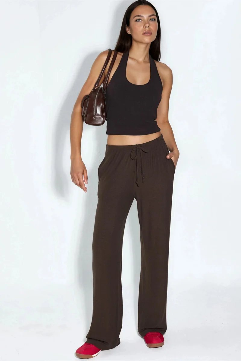 Busem Coffee Brown BUSEM Wide-Leg Jersey Trousers for Women | Best Price UAE