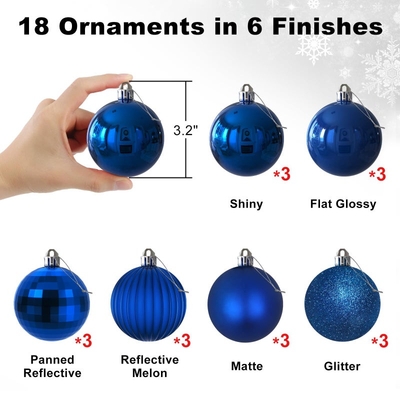 GameXcel Royal Blue 3.2"" Large Christmas Balls - Christmas Tree Decoration Ornaments Shatterproof Hanging Balls for Birthday Halloween Holiday Wedding Decorations Set of 18pcs - Image 2