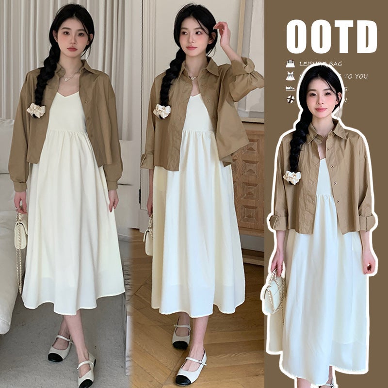 2024 Autumn Maternity Dress Set apricot dress 