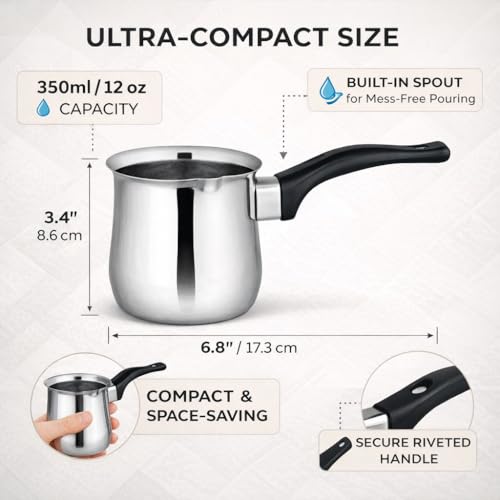 finality Stainless Steel Tea Pot & Milk Pot with Handle, 350ml, Silver | Small Coffee Warmer for Milk, Tea, Turkish Coffee & Boiling Use - Image 2