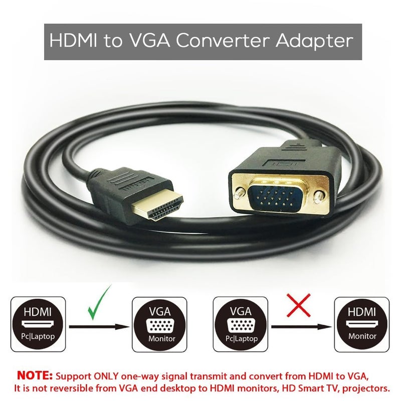 Generic HDMI to VGA Converter Adapter Cable - 6ft/1.8M - Full 1080P Support for PC, Laptop, HDTV to VGA Monitors, Projector - Image 2