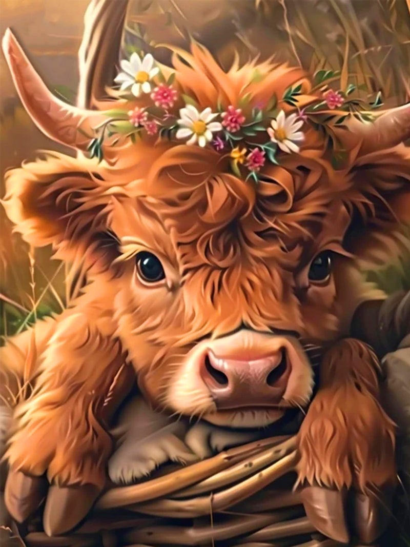 Meothan Highland Cow Diamond Painting Kits for Adults Beginners - Cow Diamond Art Kits for Adults, Full Drill DIY 5D Diamond Painting Cows Baby Gem Art Crafts Kits for Home Wall Decor 12x16 in - Image 1