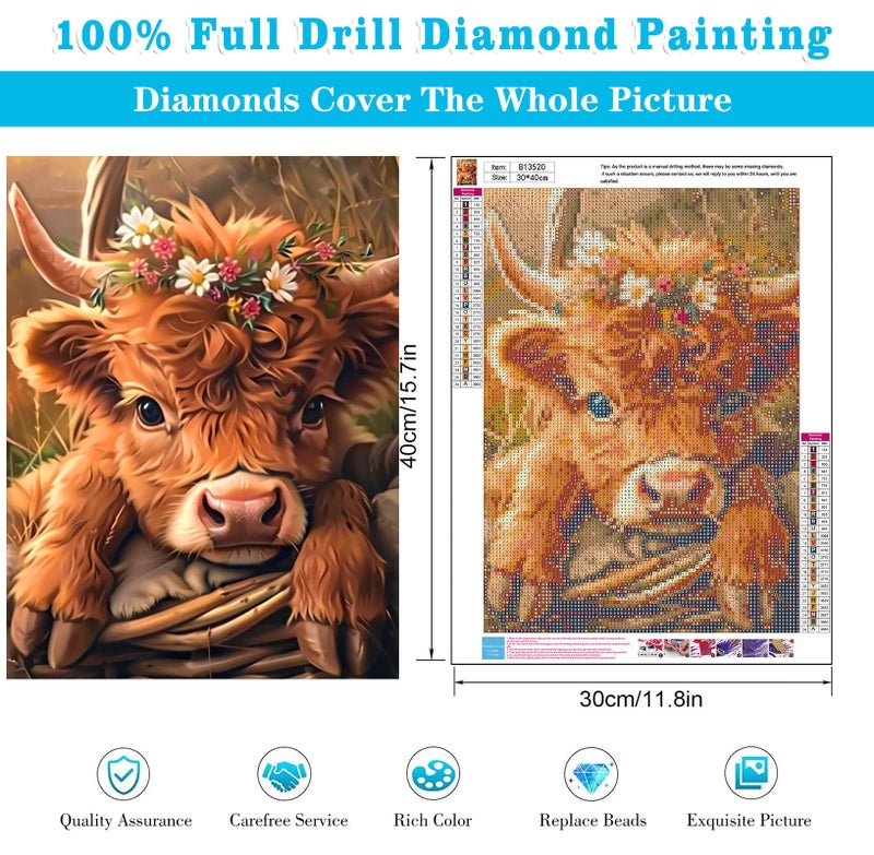 Meothan Highland Cow Diamond Painting Kits for Adults Beginners - Cow Diamond Art Kits for Adults, Full Drill DIY 5D Diamond Painting Cows Baby Gem Art Crafts Kits for Home Wall Decor 12x16 in - Image 3