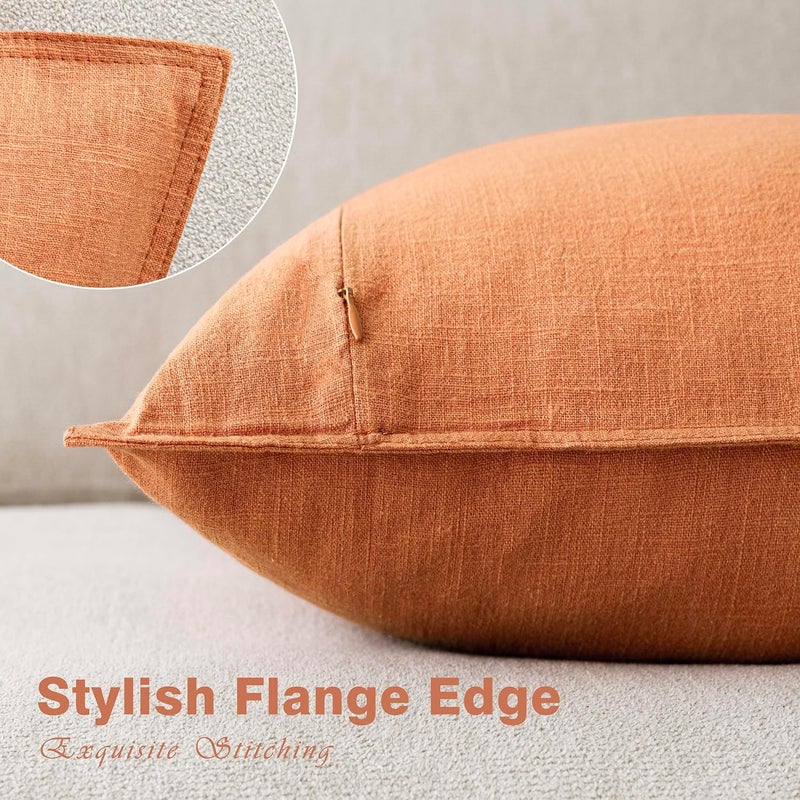 Foindtower Pack of 2, Decorative Linen Soild Throw Pillow Covers Soft Accent Euro Cushion Case Boho Farmhouse Pillowcase for Chair Couch Sofa Bedroom Living Room Home Decor 20 x 20 Inch Dusty Orange - Image 3