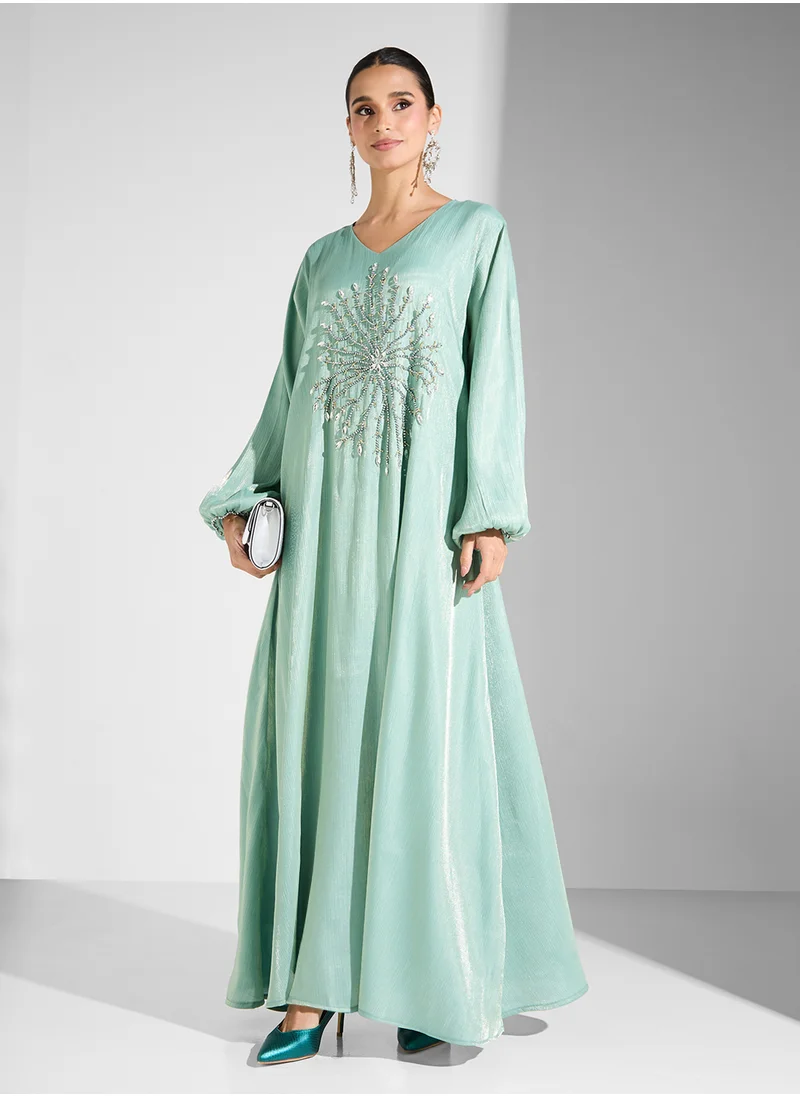 هيا كلوزيت Stone & Beadwork With Belt Jalabiya