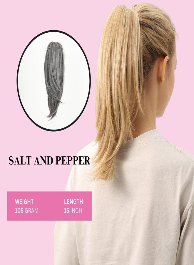 JUVABUN Straight ponytail 15''-Salt And Pepper|Claw Clip In Ponytail Hair Extensions | Synthetic clips pony tails hair extensions |Hair Extensions for Women|Straight ponytail extension real human hair - Image 2