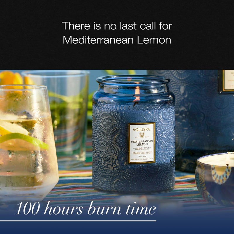 Voluspa Mediterranean Lemon Candle Jar, 18 oz, Coconut Wax Blend, Large Scented Candles for Home, 100 Hour Burn Time, Poured in The USA - Image 5