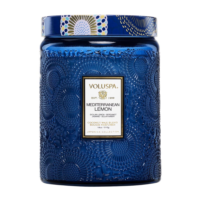 Voluspa Mediterranean Lemon Candle Jar, 18 oz, Coconut Wax Blend, Large Scented Candles for Home, 100 Hour Burn Time, Poured in The USA - Image 1