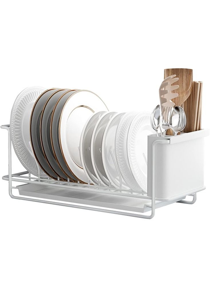 Perfii Stainless Steel Dish Rack with Removable Cutlery Holder and Drainboard Compact Dish Drainer and Storage Rack for Bowls Plates and Utensils Ideal for Kitchen Countertop Sink or Cabinet - Image 1