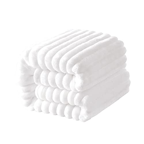 NTBAY Plush Flannel Baby Blanket Soft and Warm Toddler Blanket with Striped Texture for Stroller Crib Travel 30x40 Inches White - Image 1