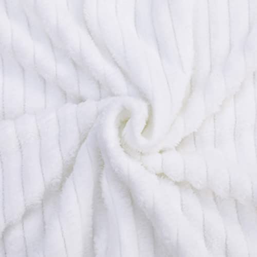 NTBAY Plush Flannel Baby Blanket Soft and Warm Toddler Blanket with Striped Texture for Stroller Crib Travel 30x40 Inches White - Image 3