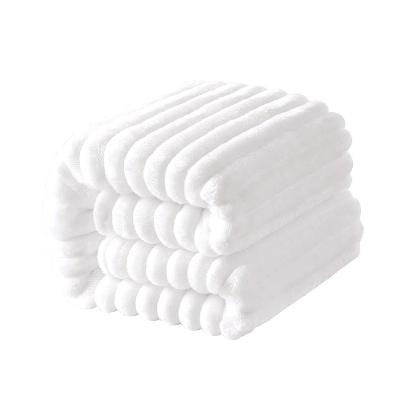 NTBAY Plush Flannel Baby Blanket Soft and Warm Toddler Blanket with Striped Texture for Stroller Crib Travel 30x40 Inches White - Image 2