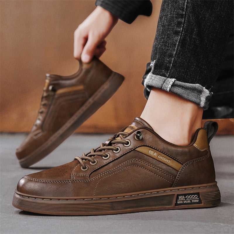Popular Dropshipping 2025 All-Season Leather Men'S Shoes Trendy New British Retro Fashion Casual Leather Shoes Flat Sneakers - Image 2