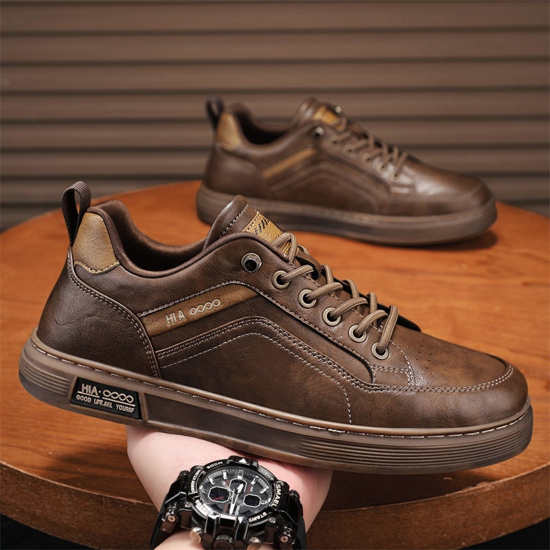 Popular Dropshipping 2025 All-Season Leather Men'S Shoes Trendy New British Retro Fashion Casual Leather Shoes Flat Sneakers - Image 3