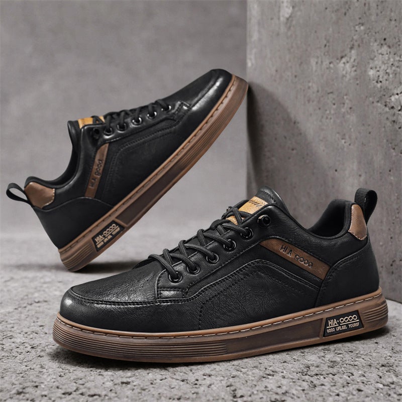 Popular Dropshipping 2025 All-Season Leather Men'S Shoes Trendy New British Retro Fashion Casual Leather Shoes Flat Sneakers - Image 1