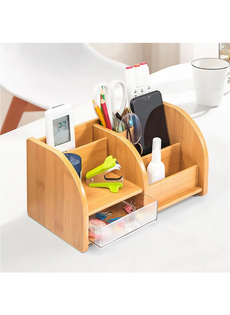 Hobi Market Art Hobby Market Art Bamboo Wooden Drawer Pen Holder Multi-Purpose Desktop Makeup Organizer Organizer