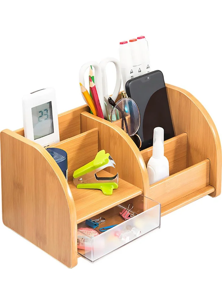 Hobi Market Art Hobby Market Art Bamboo Wooden Drawer Pen Holder Multi-Purpose Desktop Makeup Organizer Organizer