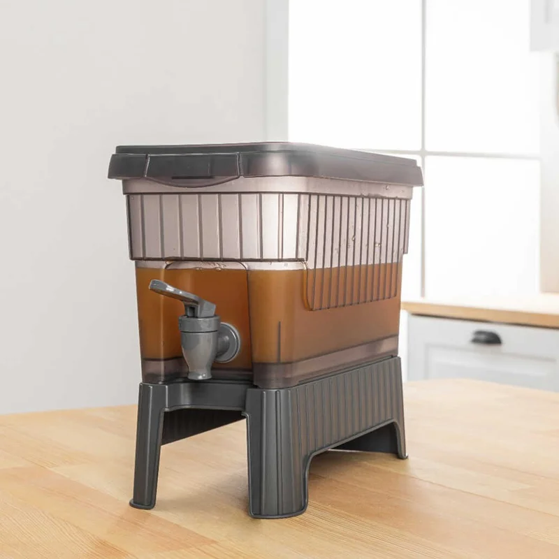 5 دي ام Gray Refrigerator with Faucet and Stand Water - Lemonade - Beverage Dispenser Picnic Canister 4 Lt