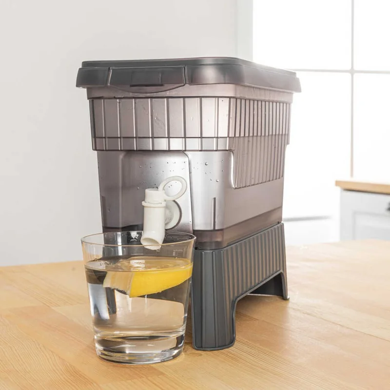 5 دي ام Gray Refrigerator with Faucet and Stand Water - Lemonade - Beverage Dispenser Picnic Canister 4 Lt