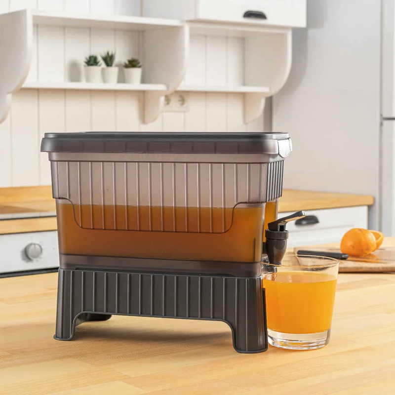 5 دي ام Gray Refrigerator with Faucet and Stand Water - Lemonade - Beverage Dispenser Picnic Canister 4 Lt