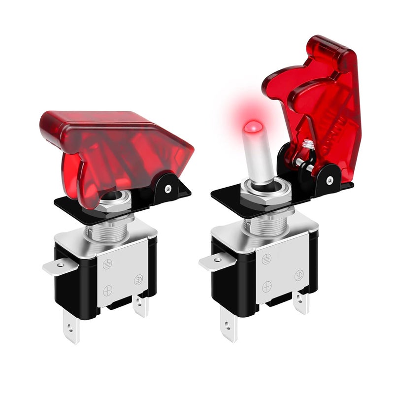 DAIERTEK Red 12V LED Lighted Toggle Switch with Aircraft Guard Safety Flip Cover 12 Volt DC 20A Heavy Duty Covered Illuminated Lit for Racing Auto Car ATV UTV Golf Cart -2Pack - Image 1