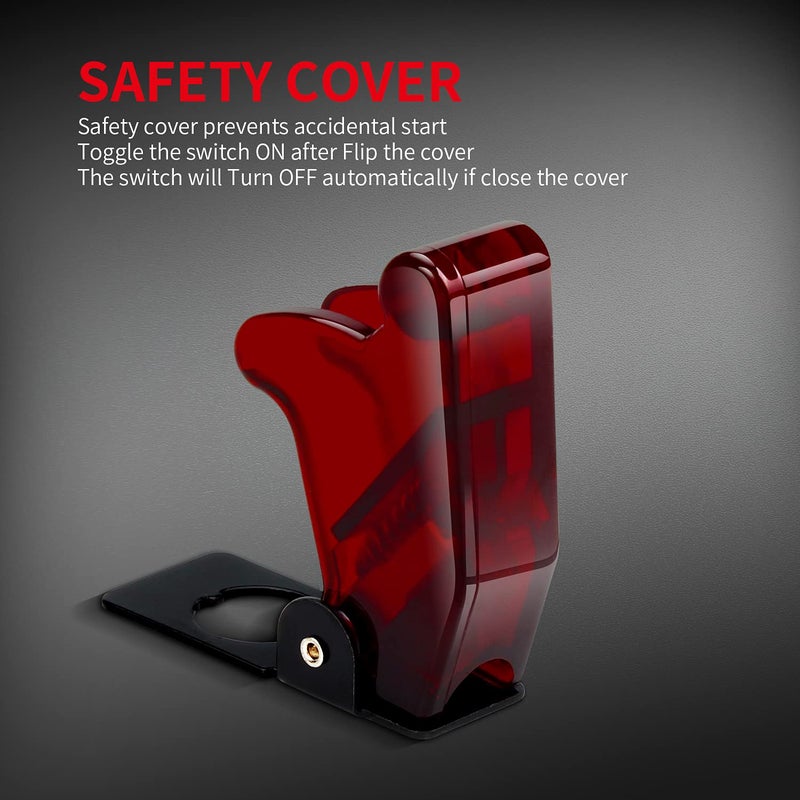 DAIERTEK Red 12V LED Lighted Toggle Switch with Aircraft Guard Safety Flip Cover 12 Volt DC 20A Heavy Duty Covered Illuminated Lit for Racing Auto Car ATV UTV Golf Cart -2Pack - Image 5