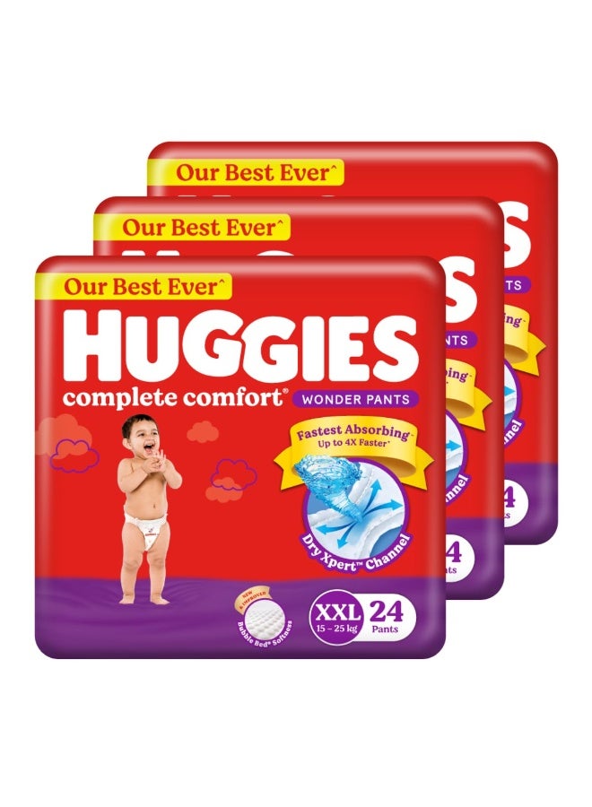 Huggies Complete Comfort Wonder Pants | Pant Style Baby Diapers XXL Size, 24*3 Count | India's Fastest Absorbing Diaper, Patented Dry Xpert Channel, Ideal for 15 to 25 Kgs - Image 1