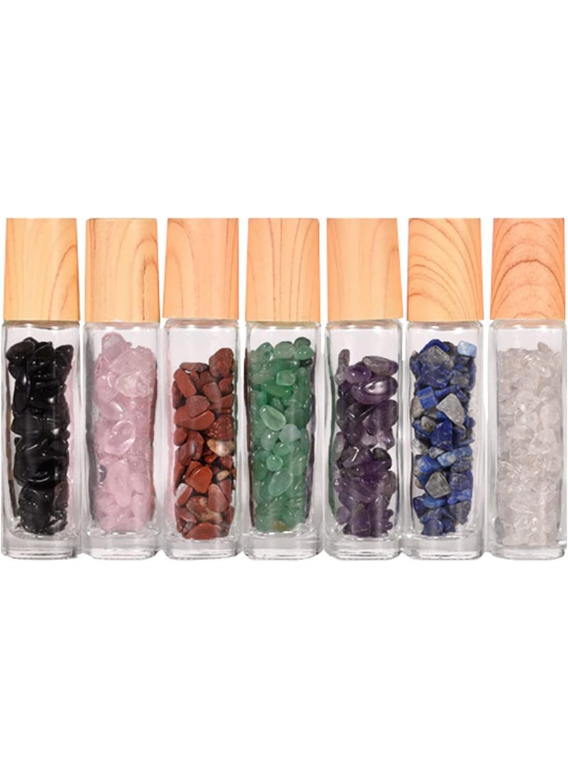 PhantomSky - 10ml Roller Bottles for Essential Oils, 7 Pcs Essential Oil Roller Bottles Refillable Glass Roll on Bottles with Gemstone Roller Balls & Crystal Chips Inside for Travel, Perfume and Lip Gloss - Image 1