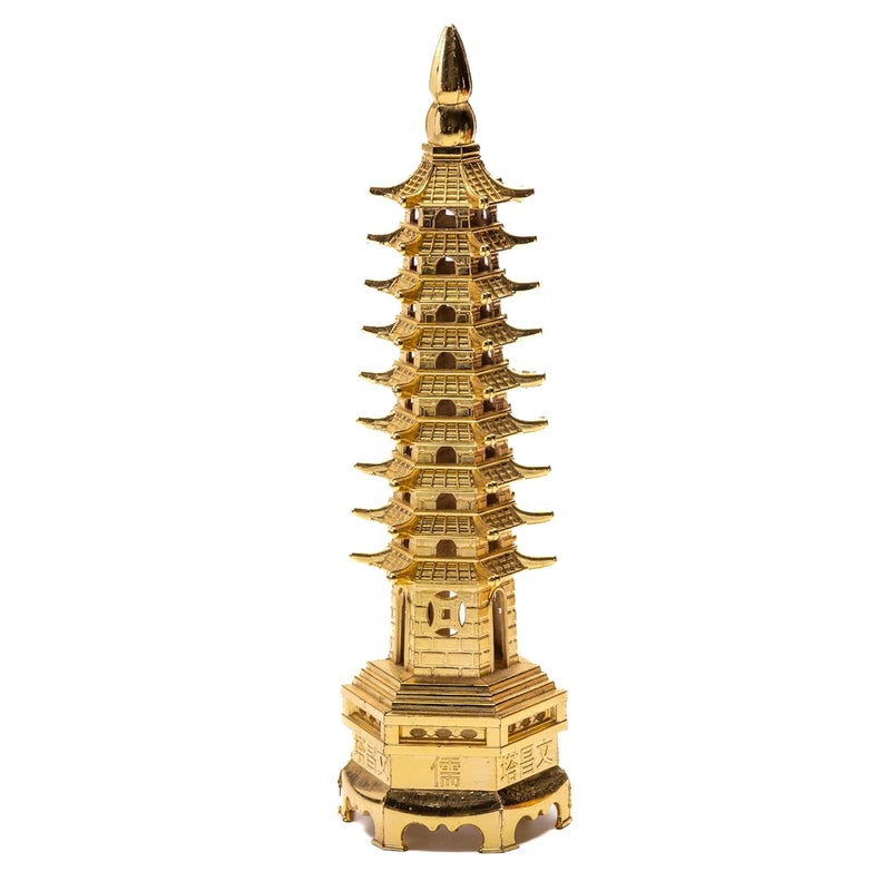 Plus Value Feng Shui Vastu Education Pagoda Tower 9 Layers Education Skills Students Memory Concentration Study Desk Table Rakshabandhan Gifting Brother Sister Metal Golden Finish 6 Inches - Image 1