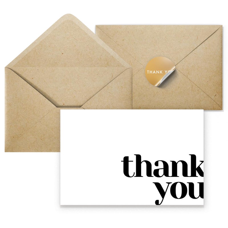 Paper Play Thank You Cards Bulk Pack of 40 White, 5x3.5 Inches with Matching Stickers & Envelopes, Minimalistic Design Suitable for Business, Baby Shower, Wedding, Small Business, Graduation, Funeral - Image 1