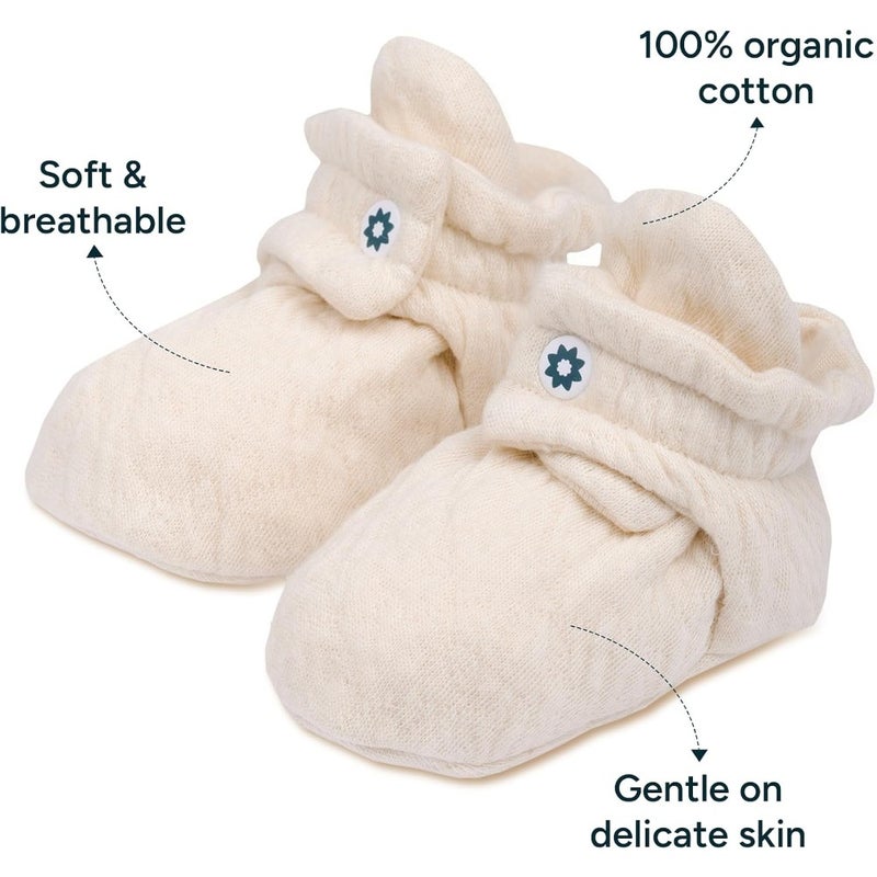 Baby booties for newborns 0-9 months: organic cotton, soft beige, breathable lightweight with adjustable fit for gentle skin comfort - Image 3