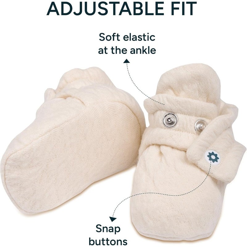 Baby booties for newborns 0-9 months: organic cotton, soft beige, breathable lightweight with adjustable fit for gentle skin comfort - Image 4