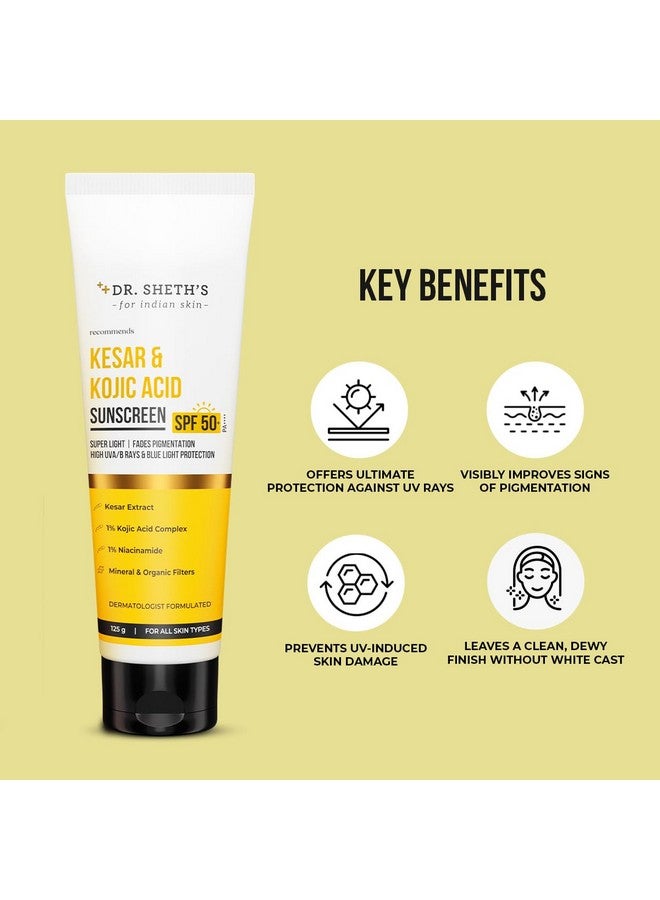 دي آر. شيث'س واقي شمسي من كيسار وحمض الكوجيك | عامل حماية من الشمس 50+ Pa++++ | بشرة خالية من التصبغ | حماية عالية من الأشعة فوق البنفسجية والضوء الأزرق | بدون طبقة بيضاء وخفيف الوزن | غير لزج | جميع أنواع البشرة | للرجال والنساء | 125 جرام - Image 2